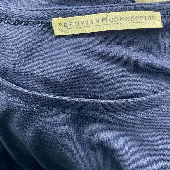 Peruvian Connection Solstice T-Shirt Short Sleeve Dress in Blue Size US Large - Picture 9 of 10